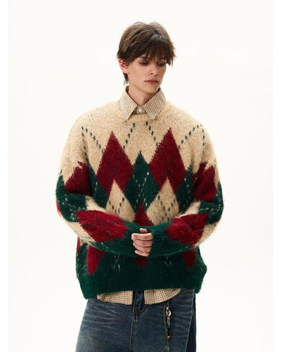 Argyle Pattern Christmas Sweater Korean Street Fashion Sweater By MaxDstr Shop Online at OH Vault