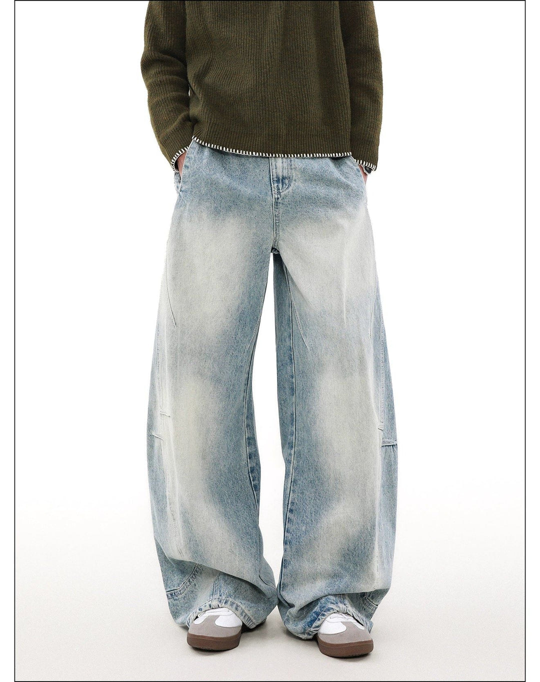 MR NEARLY★Vintage Fold Over Straight Embroidered Jeans MR19 Sazz Vintage Clothing: (32x38) Mens Vintage Embroidered