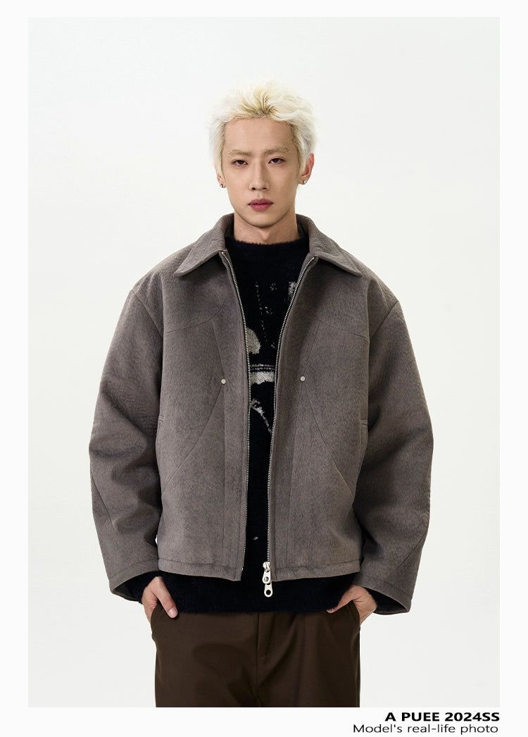 Boxy Cut Zipped Short Jacket Korean Street Fashion Jacket By A PUEE Shop Online at OH Vault