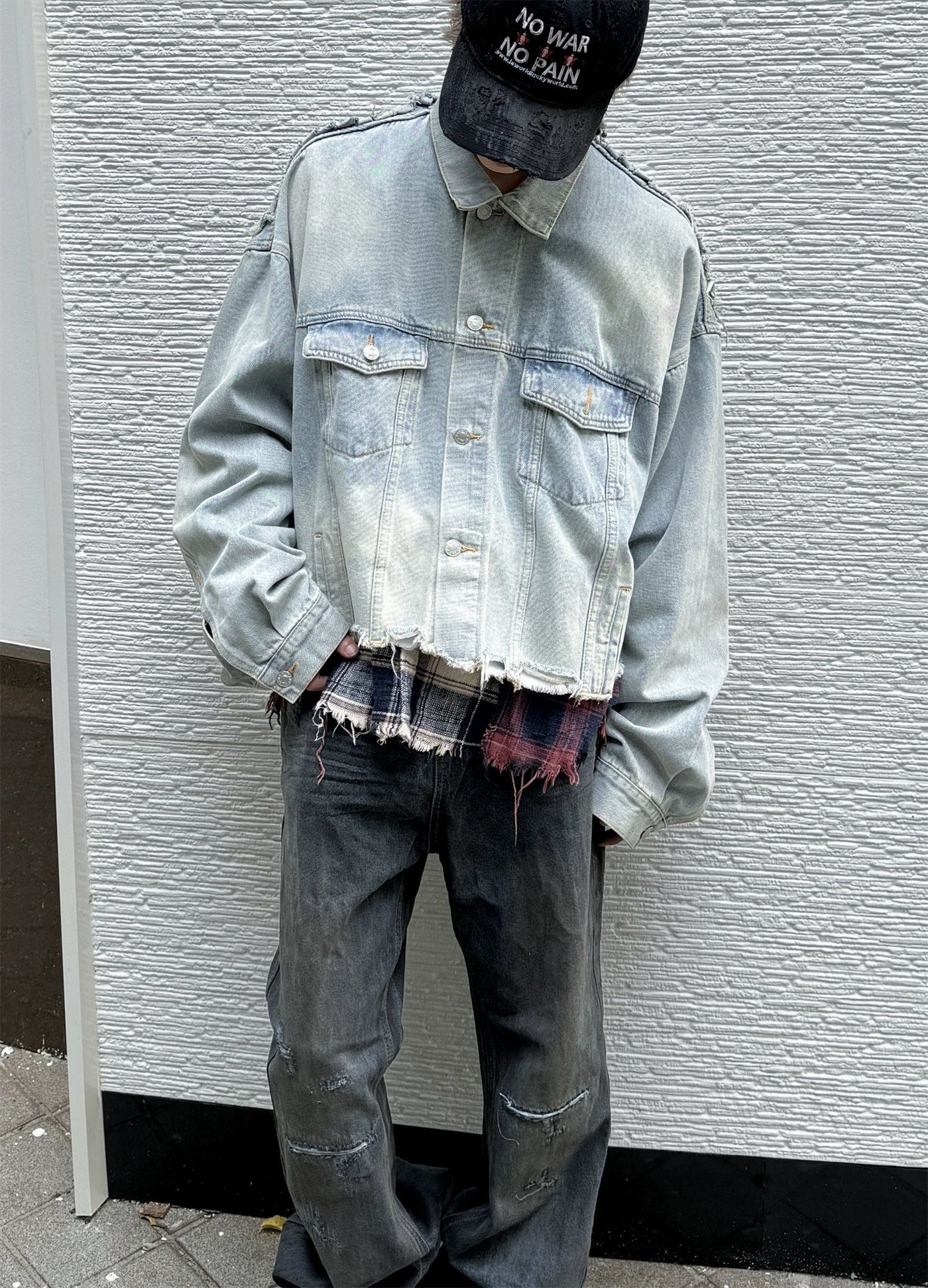 Boxy Washed Raw Edge Denim Jacket Korean Street Fashion Jacket By Ash Dark Shop Online at OH Vault