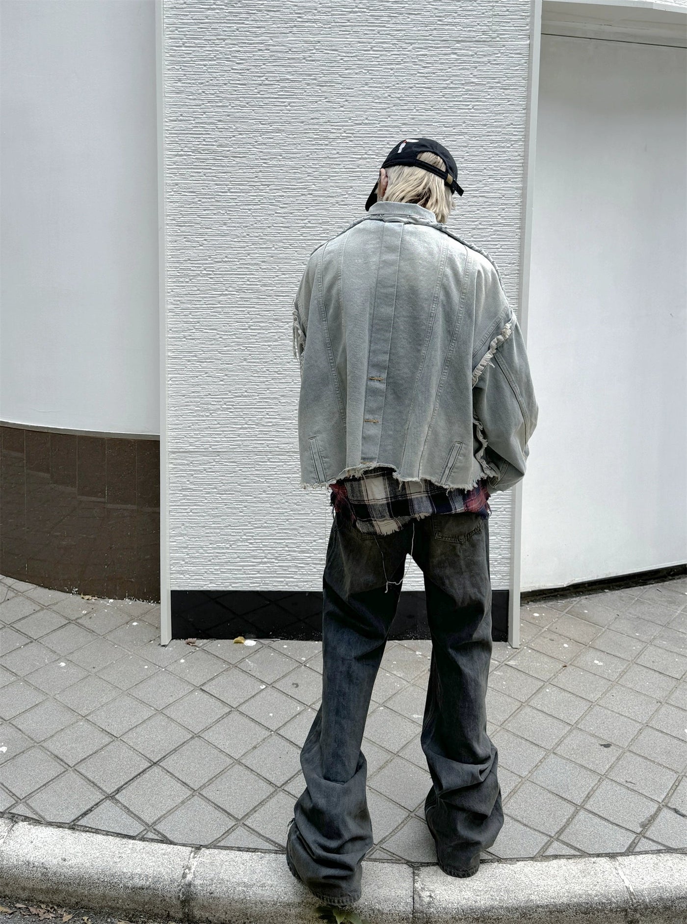 Boxy Washed Raw Edge Denim Jacket Korean Street Fashion Jacket By Ash Dark Shop Online at OH Vault