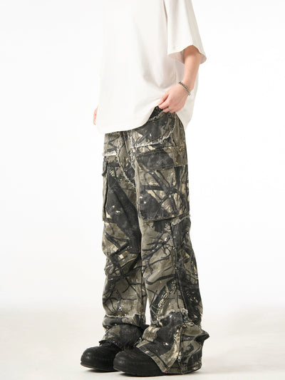 Branch Camo Raw Edge Cargo Pants Korean Street Fashion Pants By Ash Dark Shop Online at OH Vault