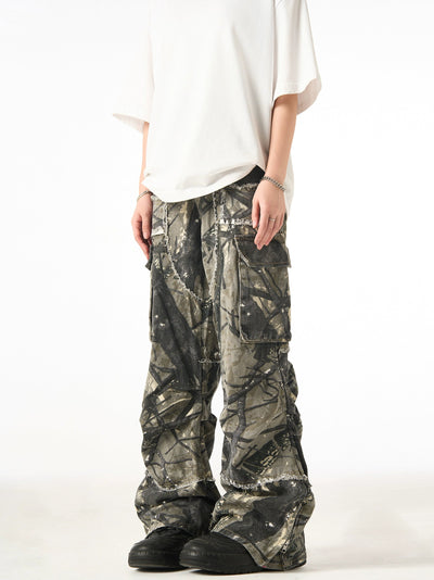 Branch Camo Raw Edge Cargo Pants Korean Street Fashion Pants By Ash Dark Shop Online at OH Vault