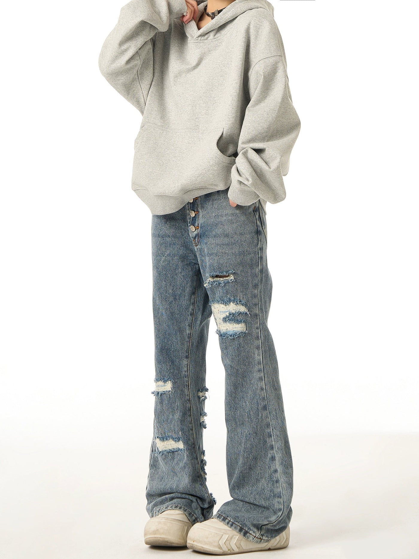 Button-Down Ripped Jeans Korean Street Fashion Jeans By Ash Dark Shop Online at OH Vault