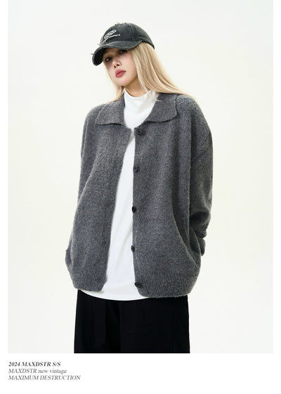 Button-Front Lapel Knit Cardigan Korean Street Fashion Cardigan By MaxDstr Shop Online at OH Vault