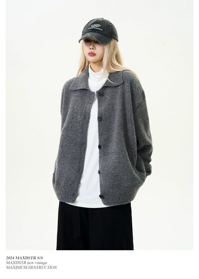 Button-Front Lapel Knit Cardigan Korean Street Fashion Cardigan By MaxDstr Shop Online at OH Vault