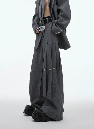 Pleated and Buttons Wide Pants Korean Street Fashion Pants By Argue Culture Shop Online at OH Vault