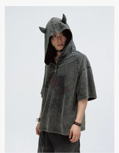 Horned Hood Washed Shirt Korean Street Fashion Shirt By PeopleStyle Shop Online at OH Vault