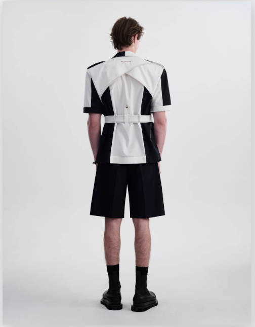 B&W Structured Belted Shirt & Casual Shorts Set Korean Street Fashion Clothing Set By TIWILLTANG Shop Online at OH Vault