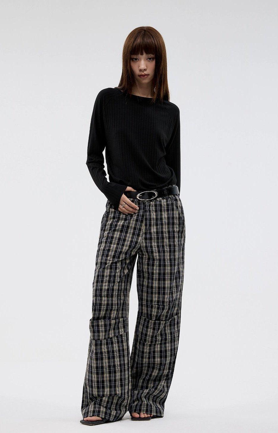 Plaid Pattern Detail Pants Korean Street Fashion Pants By Funky Fun Shop Online at OH Vault