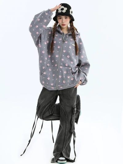 Paw Print Pattern Detail Hoodie Korean Street Fashion Hoodie By INS Korea Shop Online at OH Vault