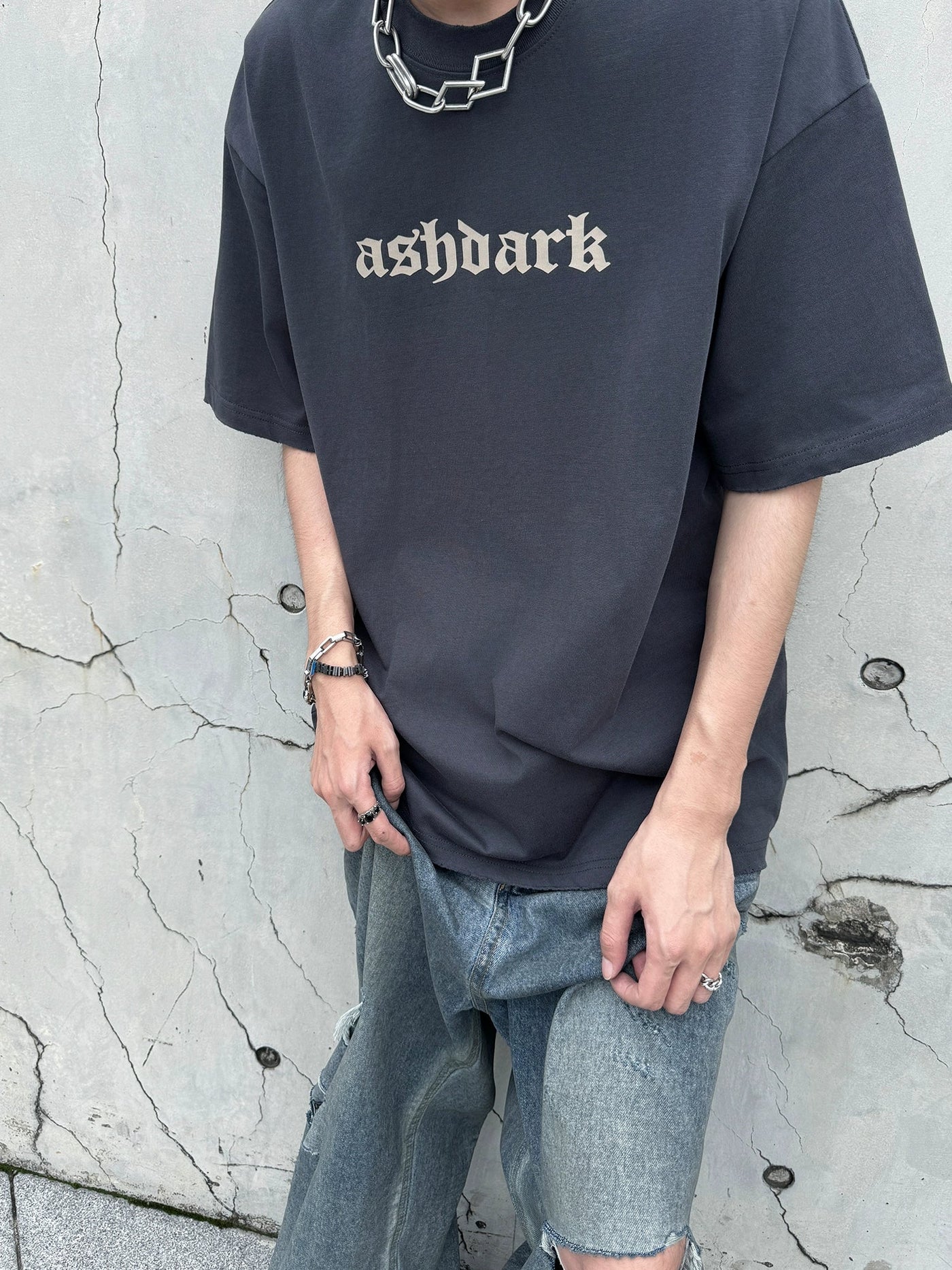 Gothic Logo T-Shirt Korean Street Fashion T-Shirt By Ash Dark Shop Online at OH Vault