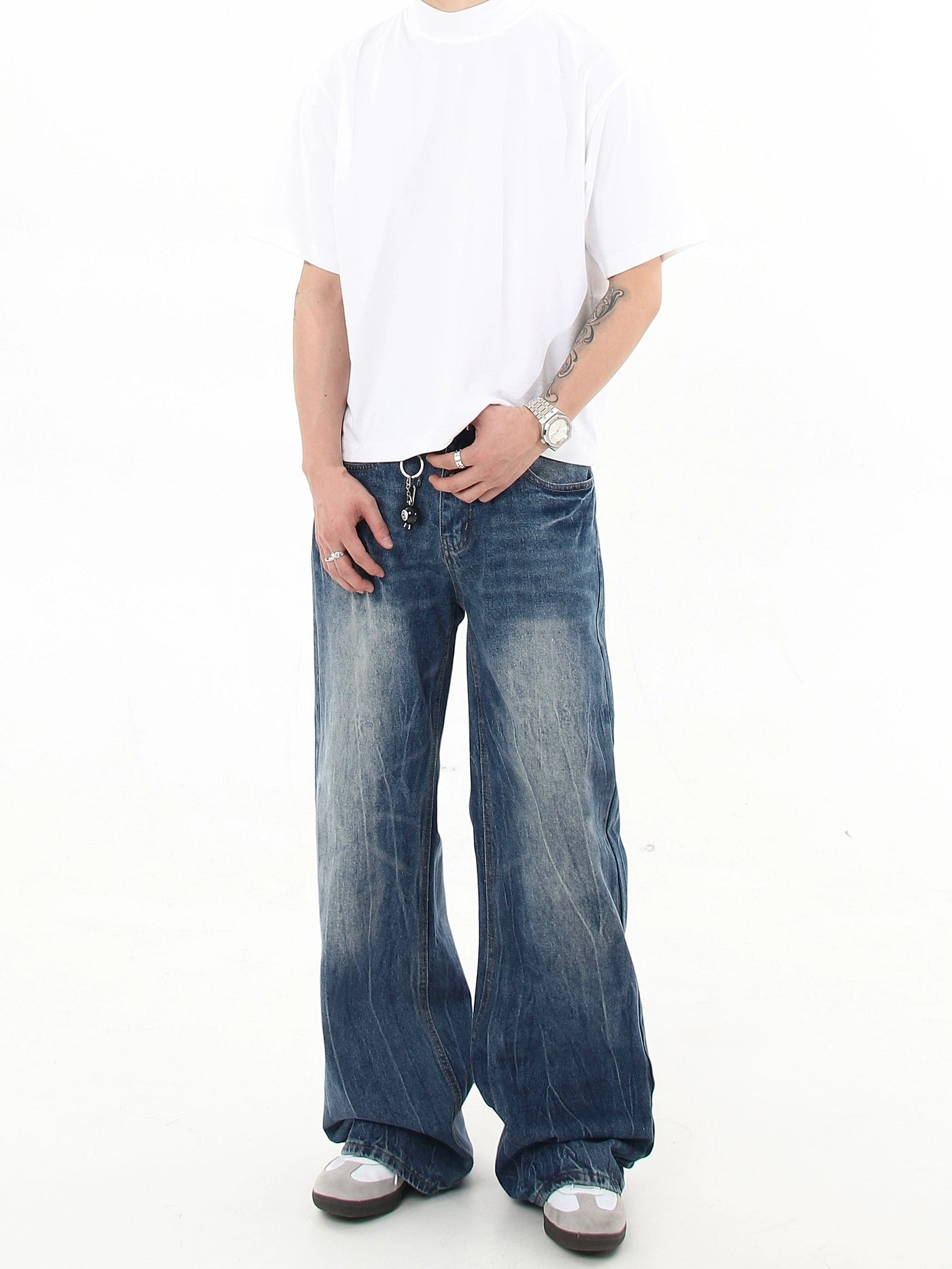 Lightning Washed Clean Fit Jeans Korean Street Fashion Jeans By Blacklists Shop Online at OH Vault