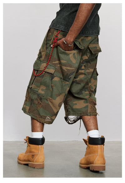 Distressed Camouflage Cargo Shorts Korean Street Fashion Shorts By ANTIDOTE Shop Online at OH Vault