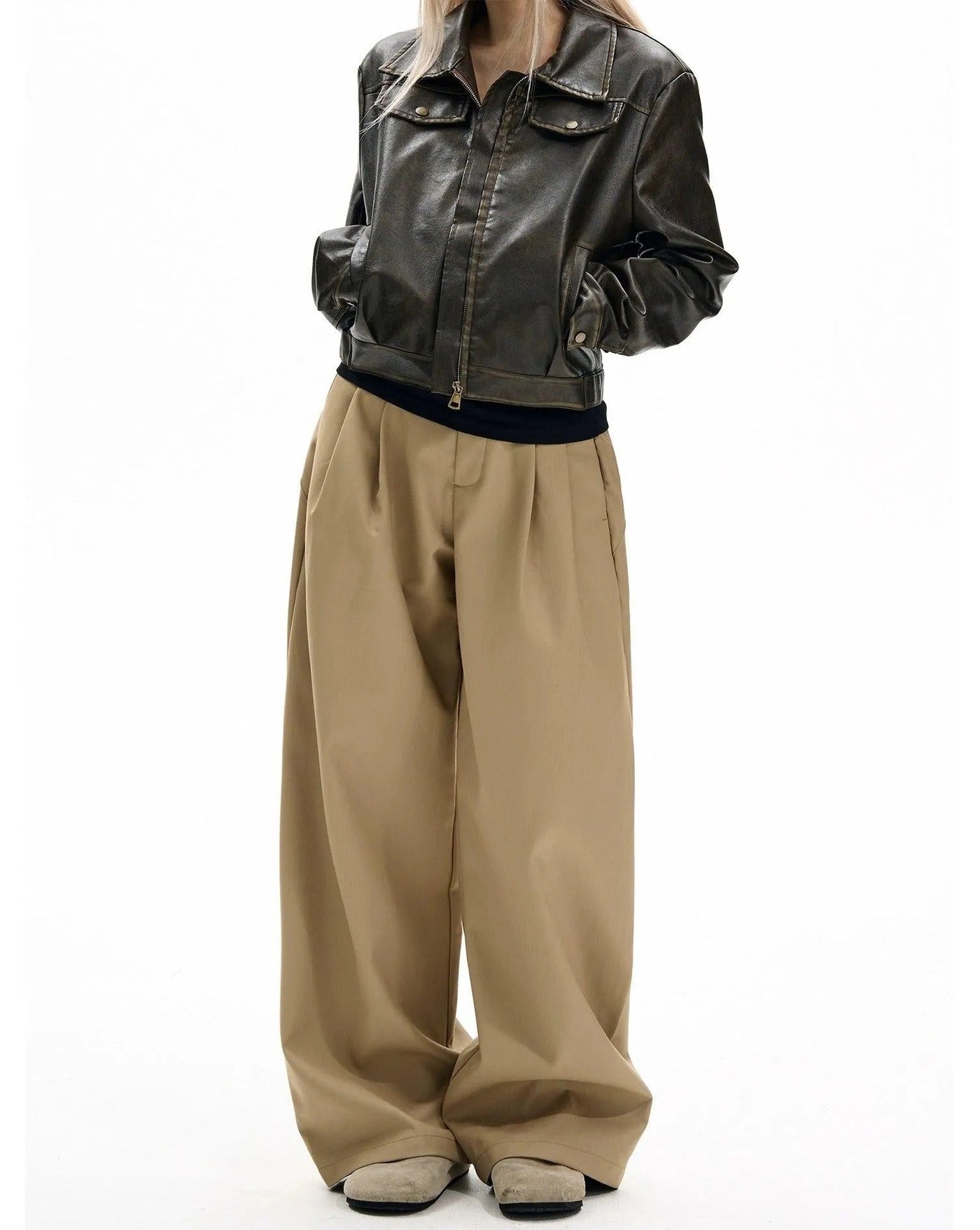 Solid Pleated Wide Trousers Korean Street Fashion Trousers By MaxDstr Shop Online at OH Vault