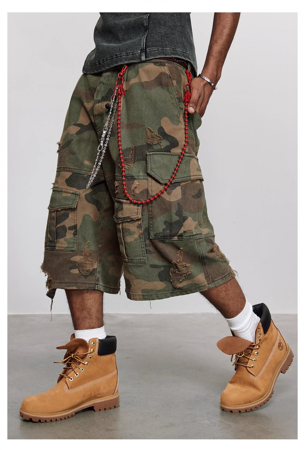 Distressed Camouflage Cargo Shorts