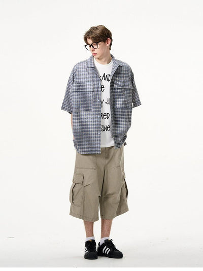 Loose Plaid Pocket Short Sleeve Shirt Korean Street Fashion Shirt By Mad Witch Shop Online at OH Vault