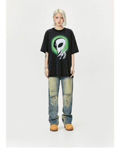 Alien Head Graphic T-Shirt Korean Street Fashion T-Shirt By Made Extreme Shop Online at OH Vault
