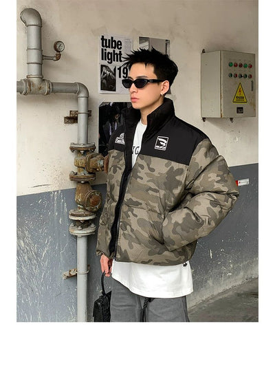 Camo Spliced Short Puffer Jacket Korean Street Fashion Jacket By Poikilotherm Shop Online at OH Vault