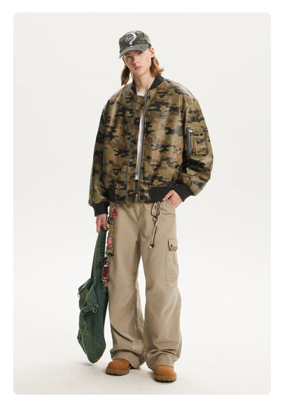 Camouflage Bomber PU Leather Jacket Korean Street Fashion Jacket By Made Extreme Shop Online at OH Vault