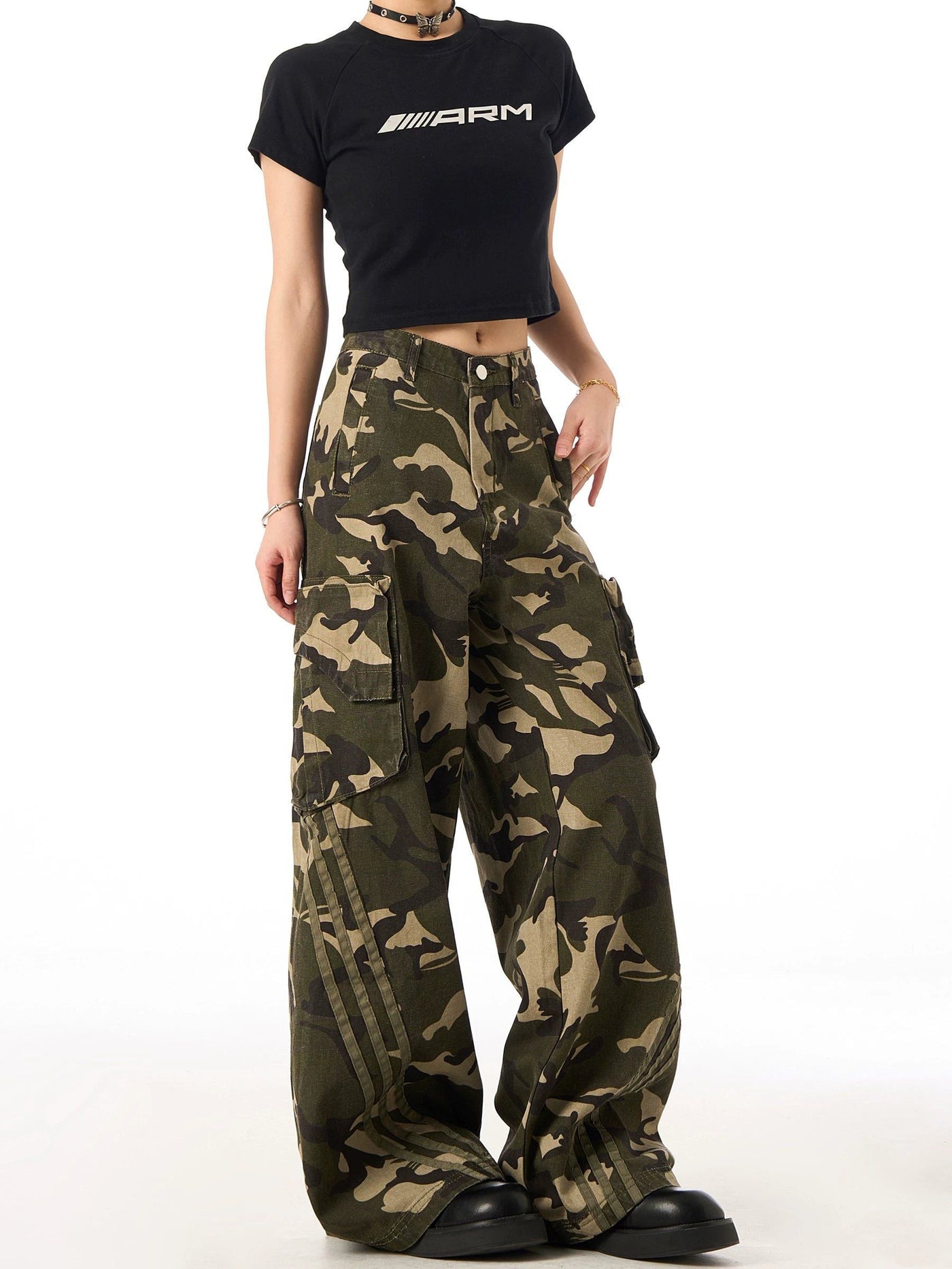 Camouflage Pattern Striped Cargo Pants Korean Street Fashion Pants By Ash Dark Shop Online at OH Vault