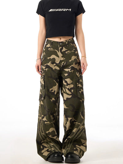 Camouflage Pattern Striped Cargo Pants Korean Street Fashion Pants By Ash Dark Shop Online at OH Vault