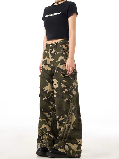 Camouflage Pattern Striped Cargo Pants Korean Street Fashion Pants By Ash Dark Shop Online at OH Vault