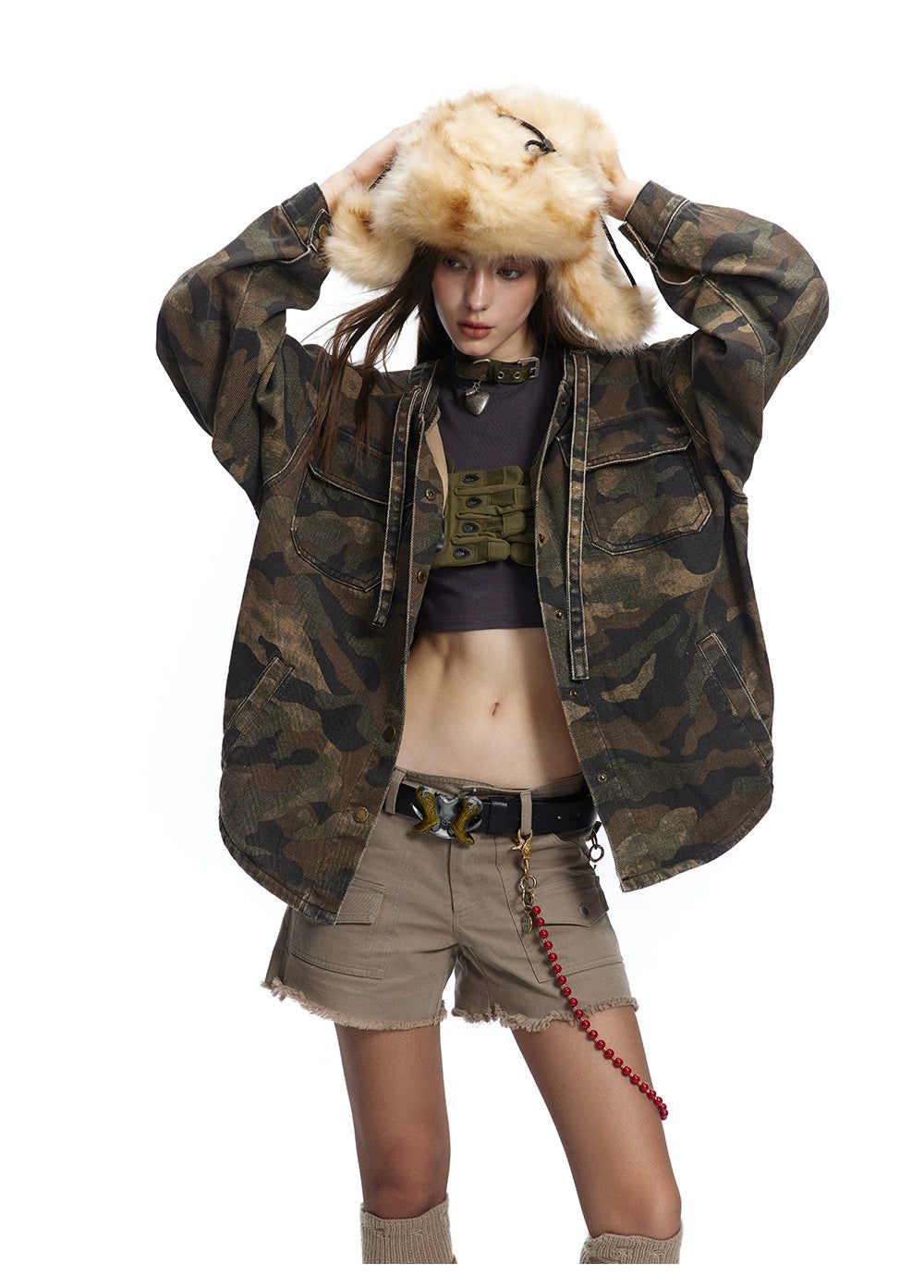 Camouflage Strap Detail Jacket Korean Street Fashion Jacket By Made Extreme Shop Online at OH Vault