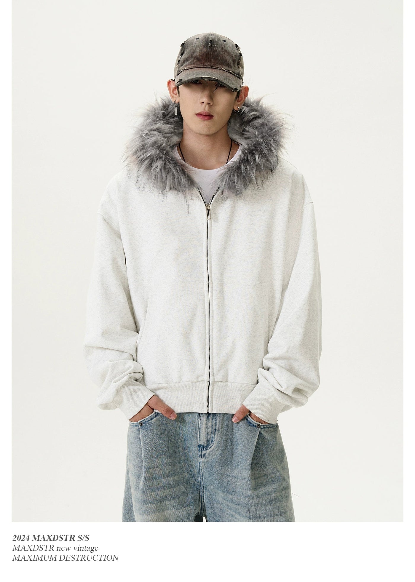 Casual Fit Fur Collar Zip-Up Hoodie Korean Street Fashion Hoodie By MaxDstr Shop Online at OH Vault