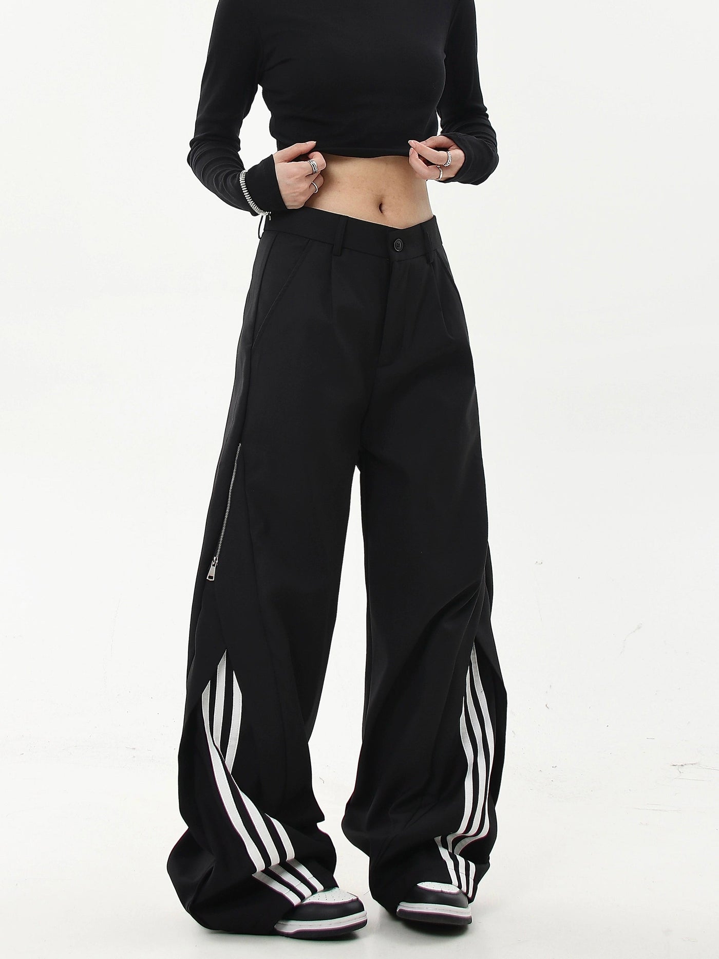 Casual Three-Bar Striped Trousers Korean Street Fashion Trousers By Blacklists Shop Online at OH Vault