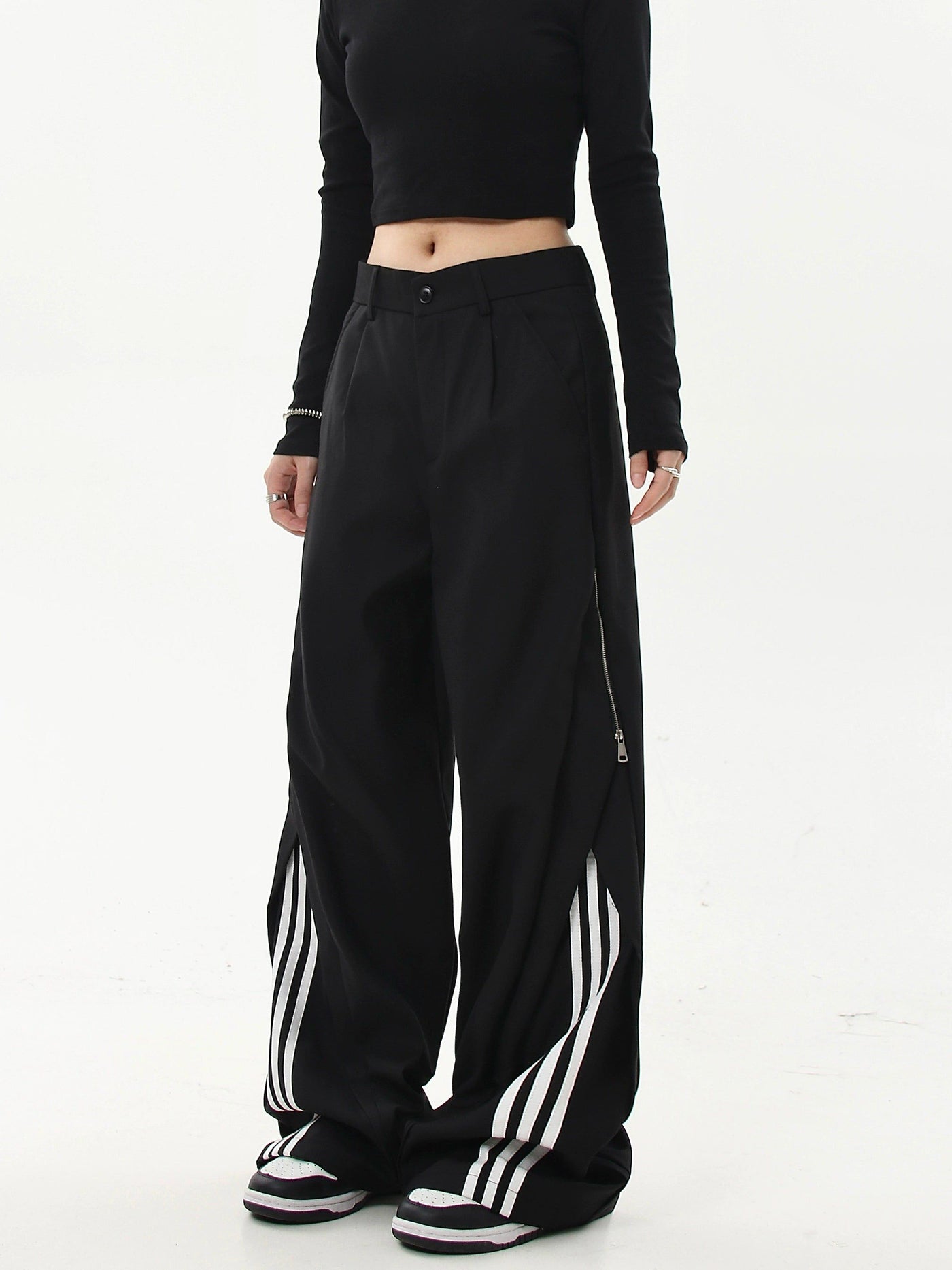 Casual Three-Bar Striped Trousers Korean Street Fashion Trousers By Blacklists Shop Online at OH Vault