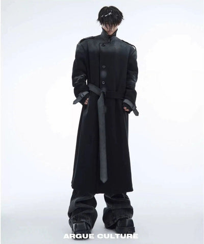 Paint Sprayed Belted Long Coat Korean Street Fashion Long Coat By Argue Culture Shop Online at OH Vault