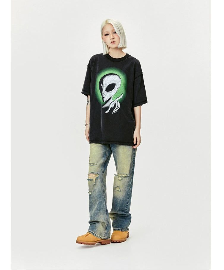 Alien Head Graphic T-Shirt Korean Street Fashion T-Shirt By Made Extreme Shop Online at OH Vault