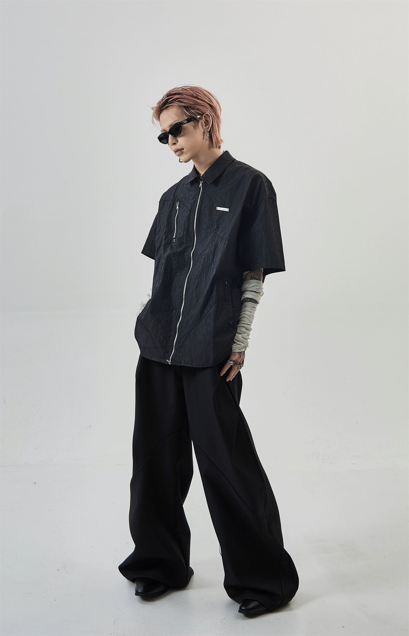 Textured and Zippered Shirt Korean Street Fashion Shirt By Ash Dark Shop Online at OH Vault