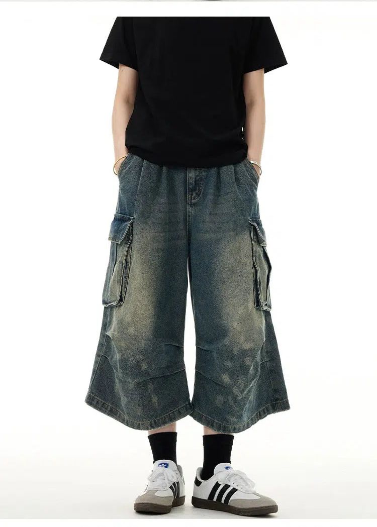 Bleach Washed Pleats Denim Shorts Korean Street Fashion Shorts By Mad Witch Shop Online at OH Vault