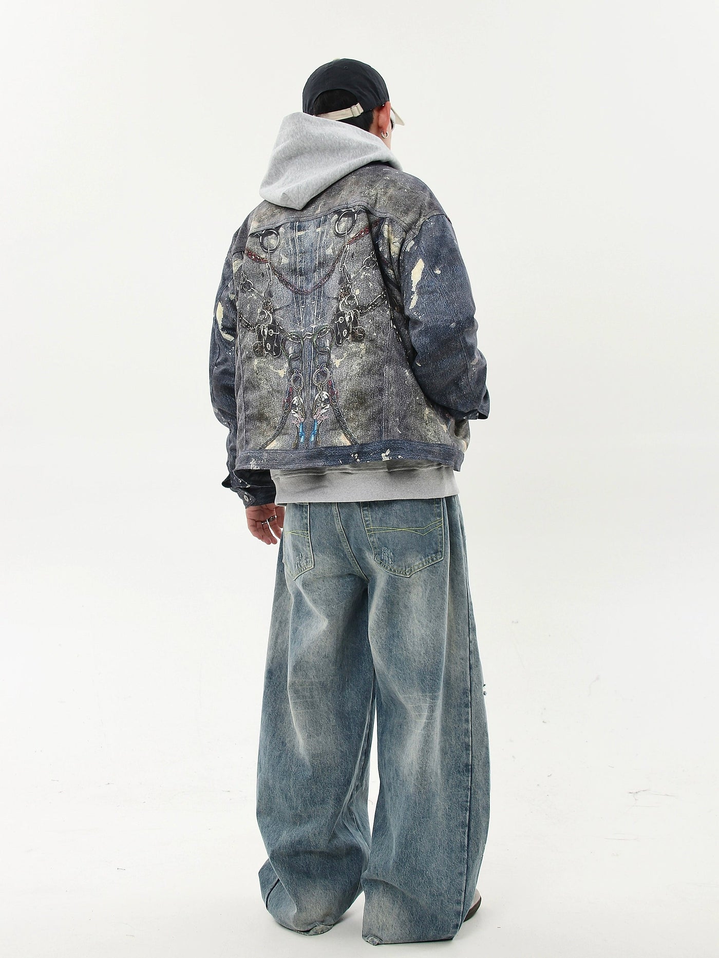 Chain Graphic Paint-Splash Denim Jacket Korean Street Fashion Jacket By Blacklists Shop Online at OH Vault