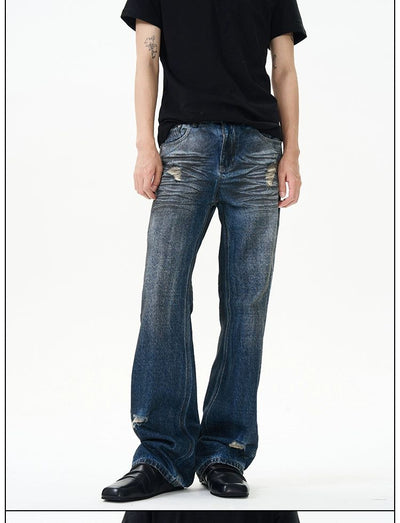 Charcoal Ripped Detail Flared Jeans Korean Street Fashion Jeans By 77Flight Shop Online at OH Vault