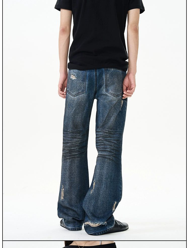 Charcoal Ripped Detail Flared Jeans Korean Street Fashion Jeans By 77Flight Shop Online at OH Vault