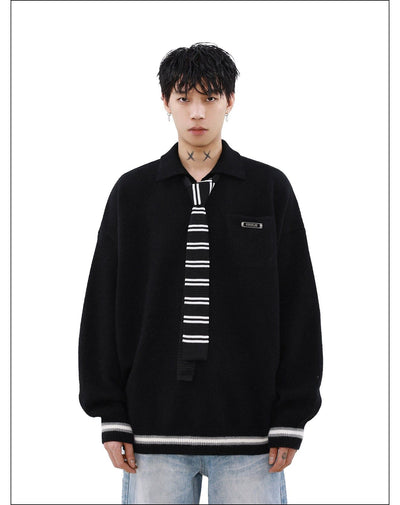 College Style Tied Collar Knit Polo Korean Street Fashion Polo By Mr Nearly Shop Online at OH Vault