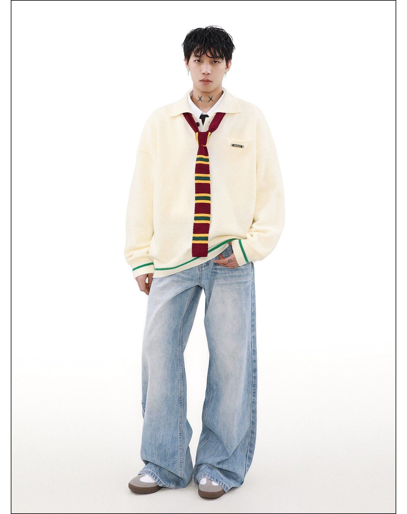 College Style Tied Collar Knit Polo Korean Street Fashion Polo By Mr Nearly Shop Online at OH Vault