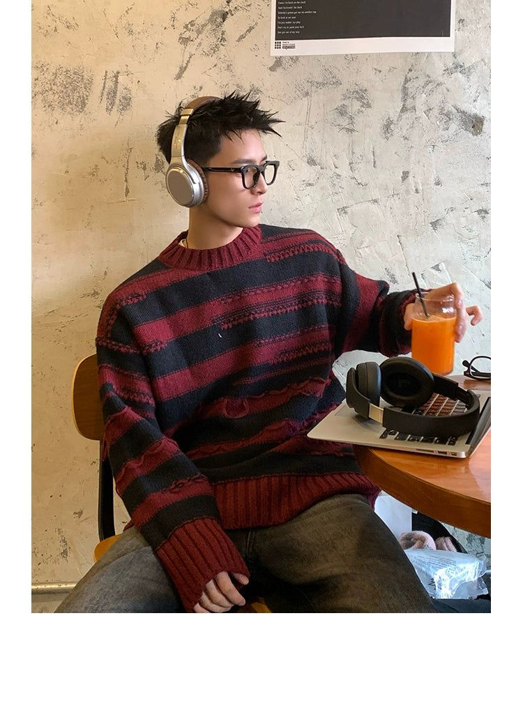 Contrast Striped Tassels Sweater Korean Street Fashion Sweater By Poikilotherm Shop Online at OH Vault