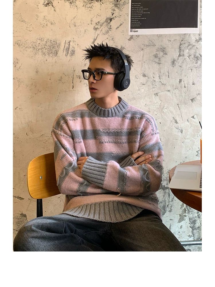 Contrast Striped Tassels Sweater Korean Street Fashion Sweater By Poikilotherm Shop Online at OH Vault