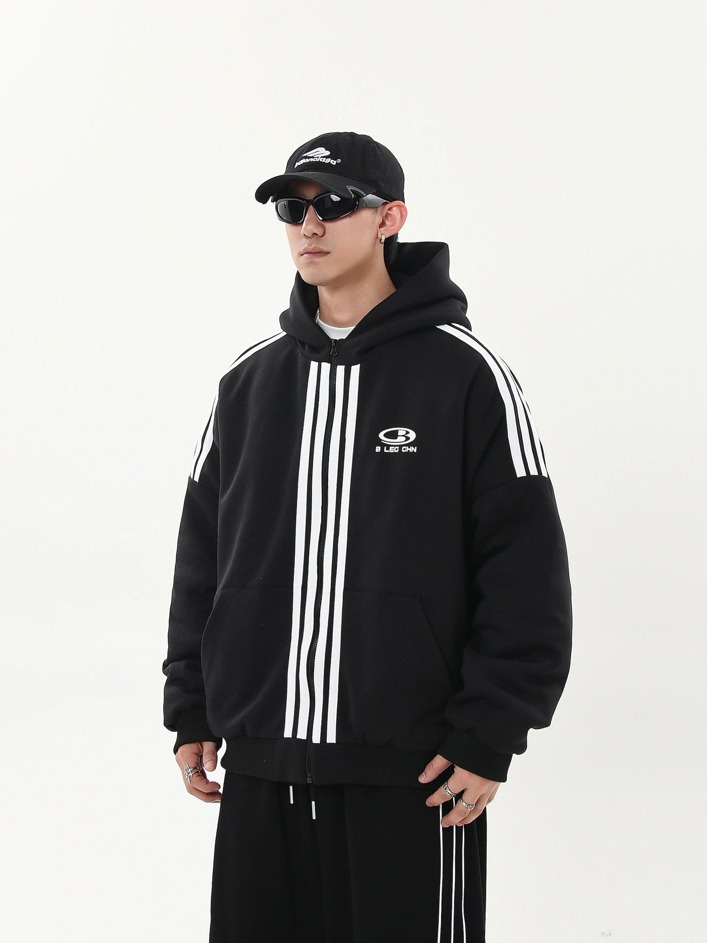 Contrast Three-Ba Zip-Up Hoodie Korean Street Fashion Hoodie By Blacklists Shop Online at OH Vault