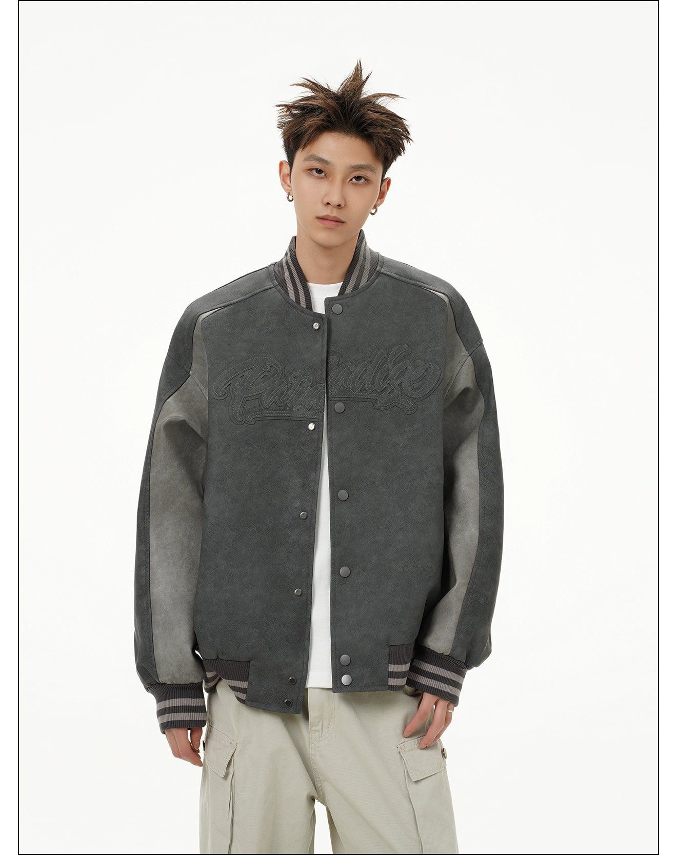 Contrast Varsity Style PU Leather Jacket Korean Street Fashion Jacket By Mr Nearly Shop Online at OH Vault