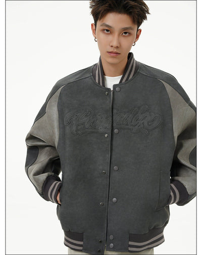 Contrast Varsity Style PU Leather Jacket Korean Street Fashion Jacket By Mr Nearly Shop Online at OH Vault