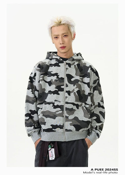 Cozy Camouflage Zip-Up Hoodie Korean Street Fashion Hoodie By A PUEE Shop Online at OH Vault