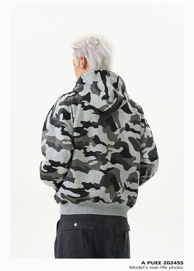 Cozy Camouflage Zip-Up Hoodie Korean Street Fashion Hoodie By A PUEE Shop Online at OH Vault