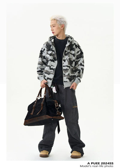 Cozy Camouflage Zip-Up Hoodie Korean Street Fashion Hoodie By A PUEE Shop Online at OH Vault