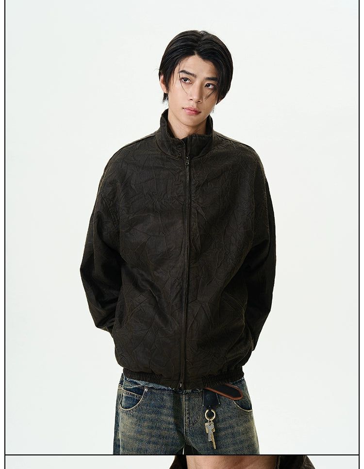 Cracked Wash Zip-Up Jacket Korean Street Fashion Jacket By 77Flight Shop Online at OH Vault