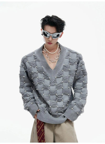 Distressed Threads Patterned Sweater Korean Street Fashion Sweater By Argue Culture Shop Online at OH Vault